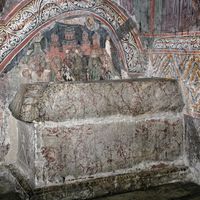 Fresco of the Burial Service, tomb and sarcophagus of Patriarch Joanikije