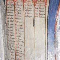 Commemorative scroll in archangel's left hand