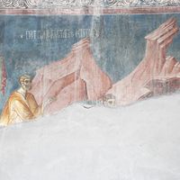 Apostle Peter in front the Christ's Tomb