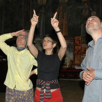 Jelena, Goca and Zoran take a look at frescoes in the Narthex