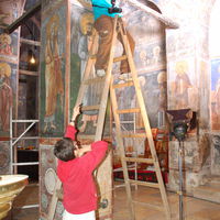 Taking photos inside Patriarchate of Pec