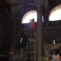 Taking photos inside Patriarchate of Pec