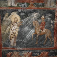 St. Nicholas halts the riding Polovets and warns him for a second time