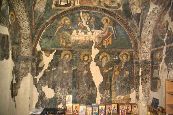 Chapel's south wall: Nemanyic procession and Holy Trinity