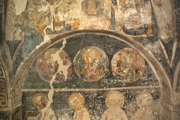 Chapel's west wall with portraits of Serbian medieval rulers