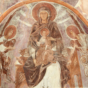 Virgin enthroned with infant Christ and two angels