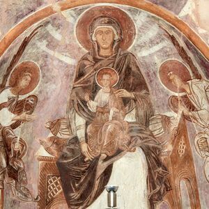 Virgin enthroned with infant Christ and two angels