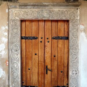 The main, western portal of the church