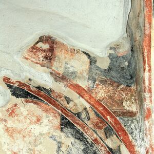 Fresco remains on the southwest pendentive and and on the south wall of the naos