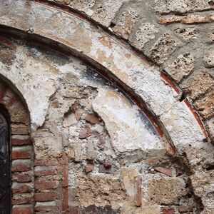 Fresco fragments in the lunette, western facade