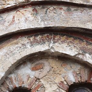 Fresco fragments in the lunette on the western facade