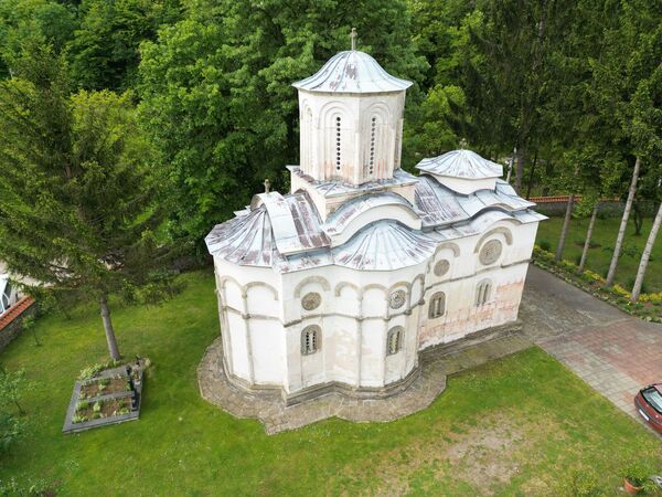 View from above of the northeast side of the church