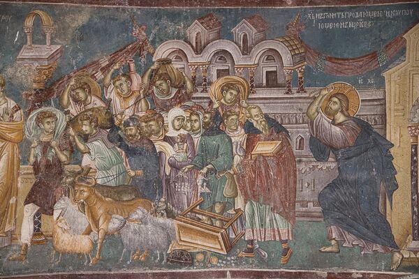 Christ drives the merchants out of the Temple