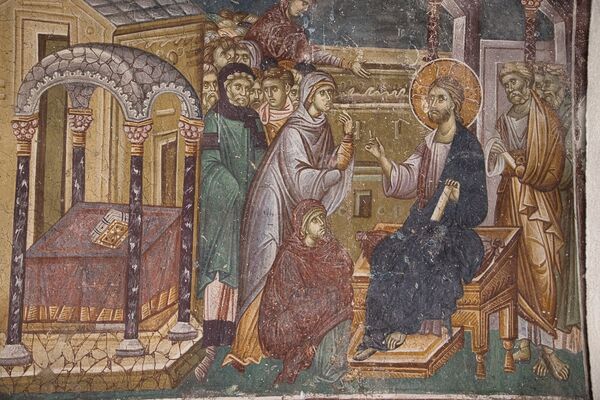 Christ with Martha and Mary, detail