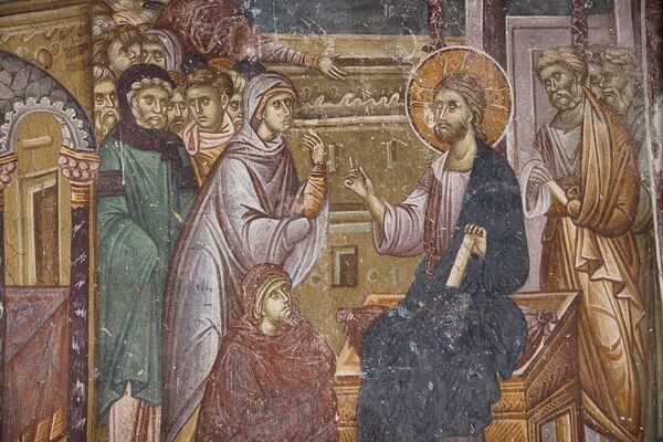 Christ with Martha and Mary, detail