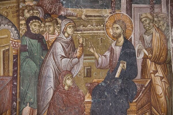 Christ with Martha and Mary, detail