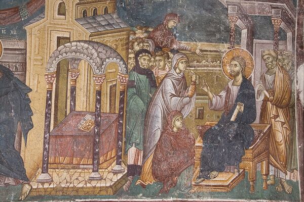 Christ with Martha and Mary, detail