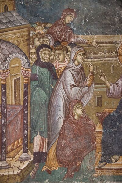 Christ with Martha and Mary, detail