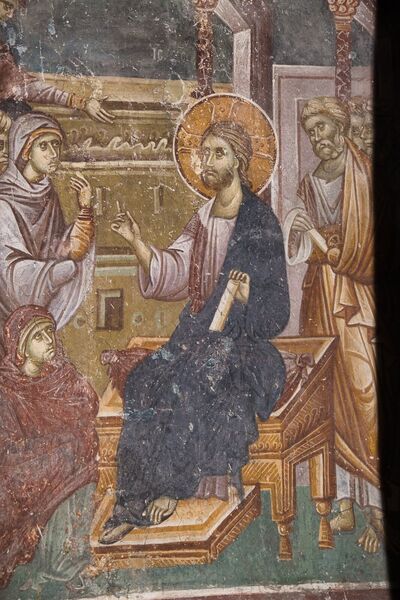 Christ with Martha and Mary, detail