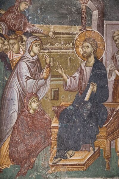 Christ with Martha and Mary, detail