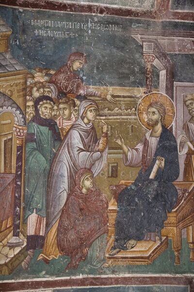 Christ with Martha and Mary, detail
