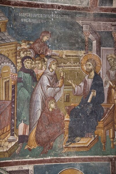 Christ with Martha and Mary, detail