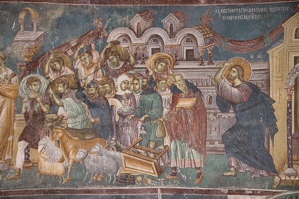 Christ drives the merchants out of the Temple