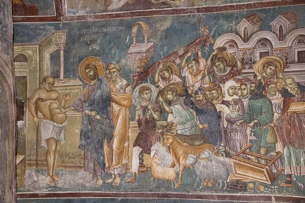 Healing of a man with dropsy and the Expulsion of the merchants from the Temple