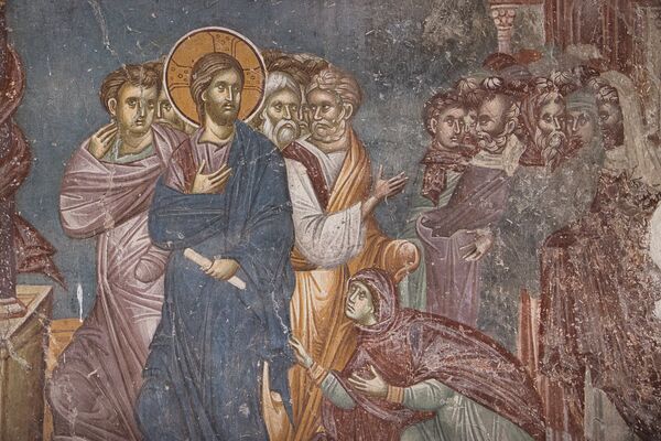 Healing of the bleeding woman, detail
