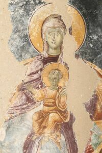 The Mother of God enthroned with infant Christ and two archangels, detail