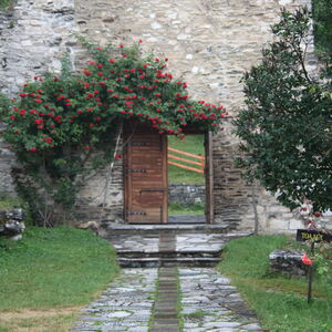 The entrance and the lower part of the east wall of the tower