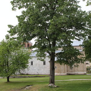 Church of the Mother of God and the monastery courtyard seen from the north