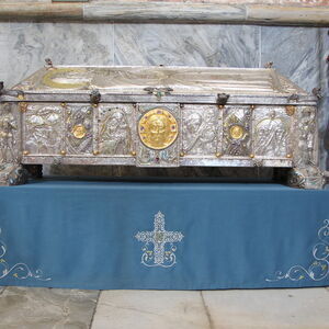 Recently made casket with the Holy Relics of Ana-Anastasija Nemanjic, wife of Stefan Nemanja