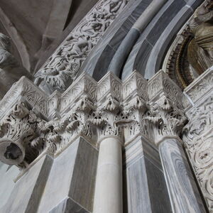 Capitals and jambs on the north side of the portal