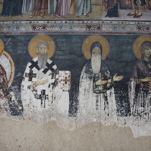 Holy warrior Georgius (George), Saint Sava of Serbia, Saint Simeon Nemanja and the Mother of God with infant Christ