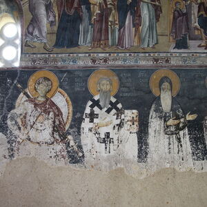 View of the first register of frescoes on the north wall