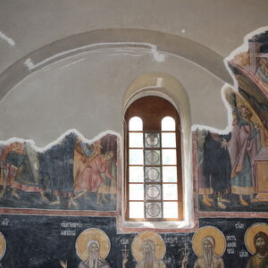 View of the second row of frescoes on the south wall of the narthex