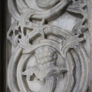 Detail of the carved floral interwieving on the north doorpost