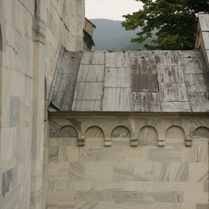 Blind arcades on the east facade of the south vestibule