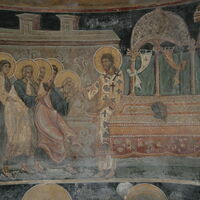 Christ commits  the apostles with bread