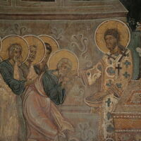 Christ commits  the apostles with bread
