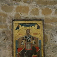 Icon of St.Nicholas with donor George, painted by Longin 1577.