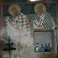 Officiating Church Fathers, detail -St. Sava Serbian and  St. Athanasius the Great