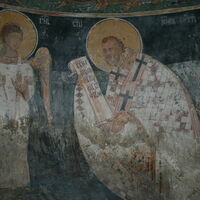 Officiating Church Fathers, detail - St. John Crysostom and angel-deacon