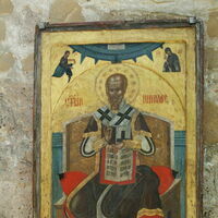 Icon of St.Nicholas with donor George, painted by Longin 1577.
