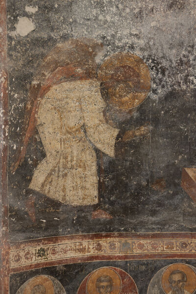 Virgin Mary and two angels, detail